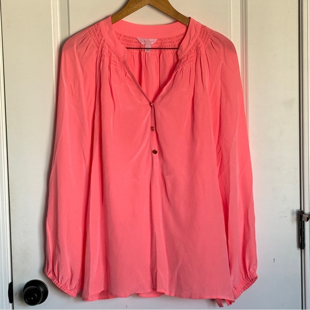 Lilly Pulitzer Women's Coral 100% Silk Blouse Size L